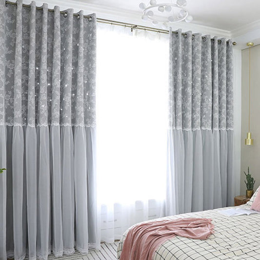 Romantic Star Hollowed-out Blackout Decorative Curtain Sets with Lace Custom 2 Panels Drapes No Pilling No Fading No off-lining
