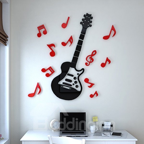 Fashion Design Acrylic Guitar and Notes Pattern 4 Colors 3D Wall Stickers