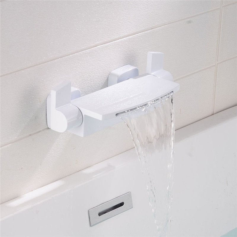 Wasserfall-Badezimmer-Waschbecken-Wasserhahn, Wandmontage, Toiletten-Wasserhahn, Mischbatterie, weißer Wannen-Wasserhahn