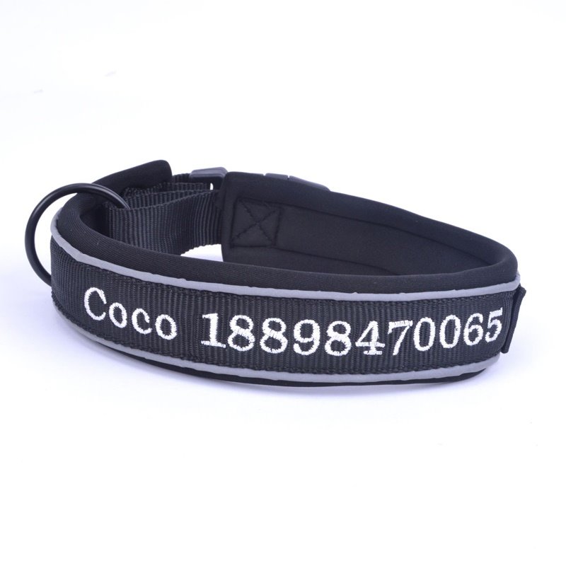 Personalized Reflective Stripe Durable Nylon Embroidered Pet Collar