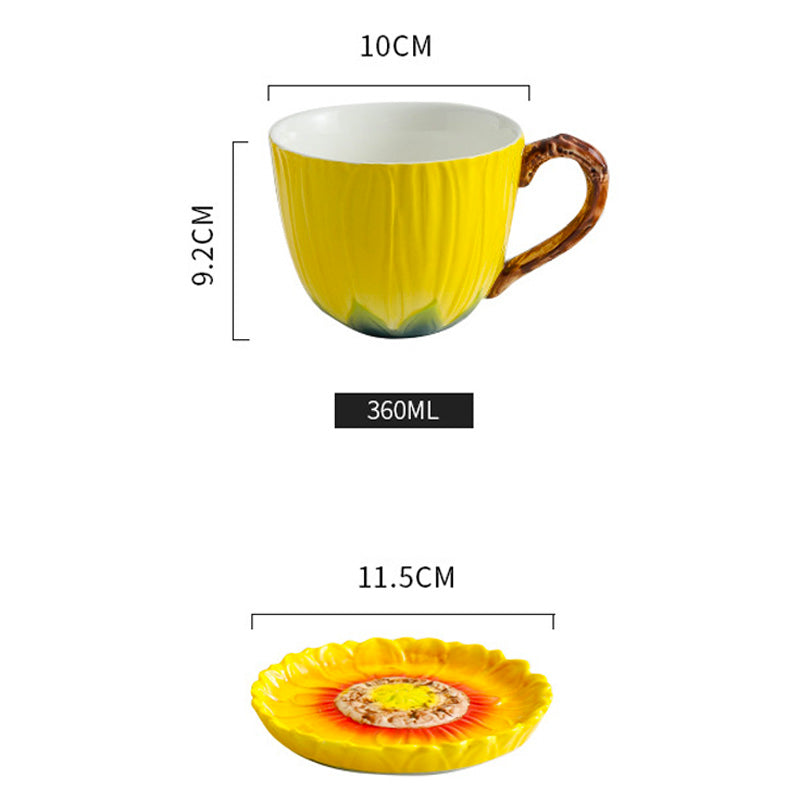 Sunflower Mug with Lid for Women 12.5 Oz Capacity, Enamel Floral Sunflower Ceramic Coffee Mug Gift for Birthday Mothers Day Anniversary