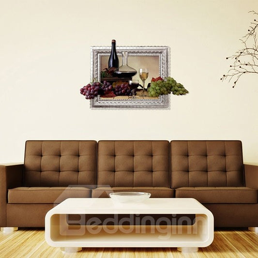 Vintage Wine and Fresh Grapes Removable 3D Wall Sticker