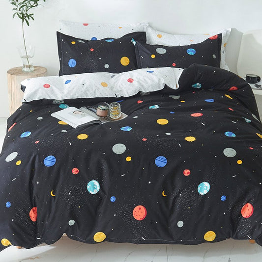 Duvet Cover Set Three-Piece Set Planets Reactive Printing Machine Wash Polyester Bedding Sets for Kids Boys