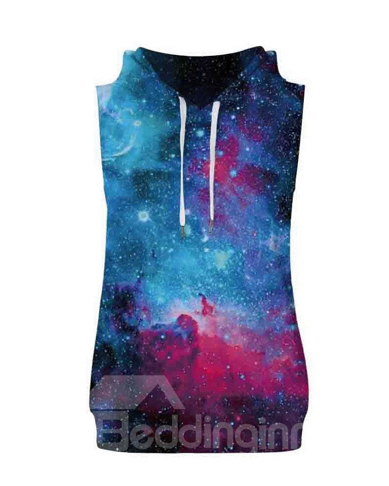 Vast Galaxy Sleeveless Pullover Hooded Men Fashion T-shirt