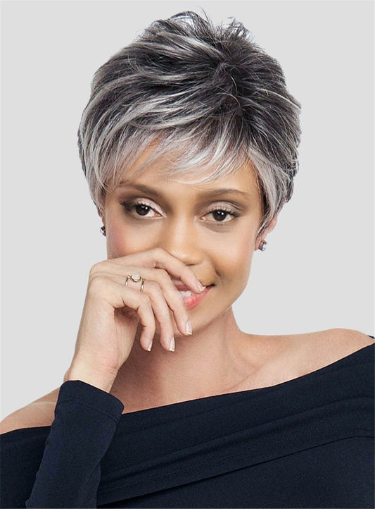 Natural Short Layered Synthetic Capless Black Women Wigs