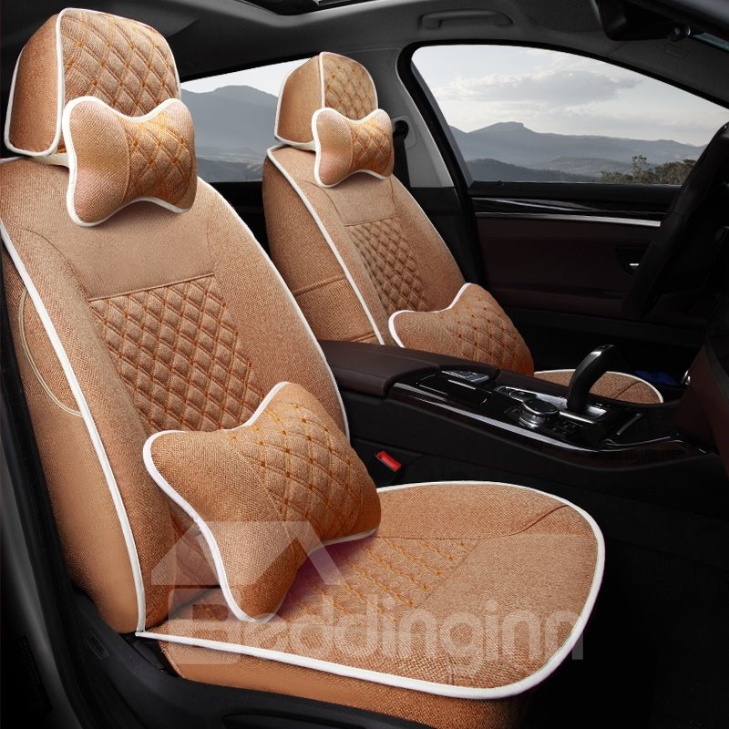 Casual Style Pure Color Soft And Comfy Diamond Patterns Custom Fit Car Seat Covers Anti-skid Wear-resistant Dirt-resistant Durable And Breathable