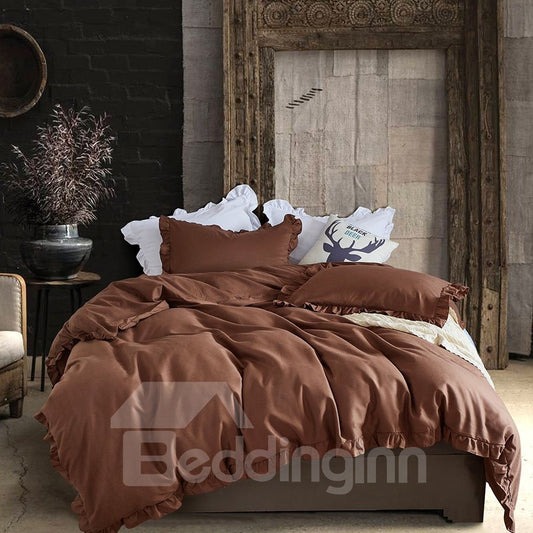 Simple Style Plain Pattern Three Piece Set Polyester Material Bedding Sets