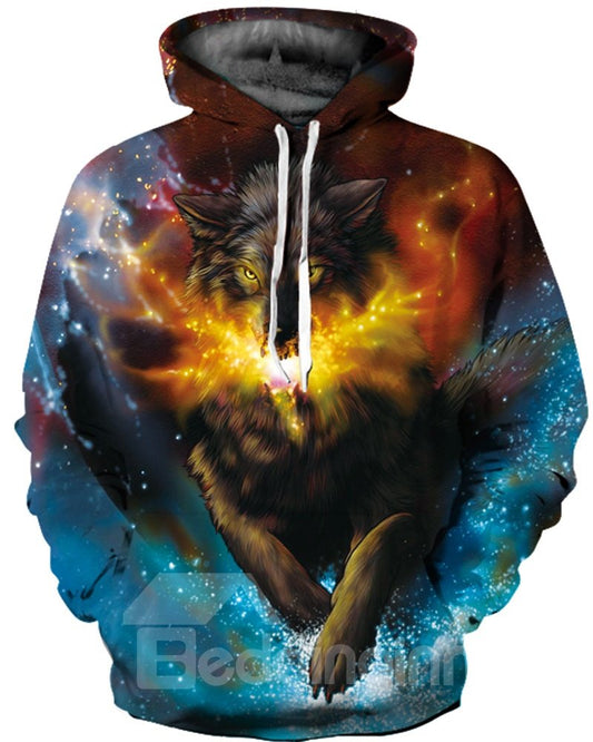 Fashion Long Sleeve Stars Wolf Pattern 3D Painted Hoodie