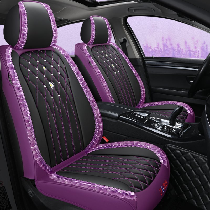 Stripe Leather Business Cotton Seat cover 5pcs Car Seat Covers Full Set with Waterproof Leather,Airbag Compatible Automotive Vehicle Cushion Cover Universal fit for Most Cars Sedan SUV and Pick-up