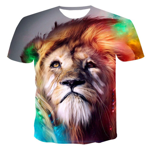 3D Animal Print Lion Men's T-shirt Creative Casual Couple Outfit Unisex Short Sleeve Round Neck Loose T-shirts