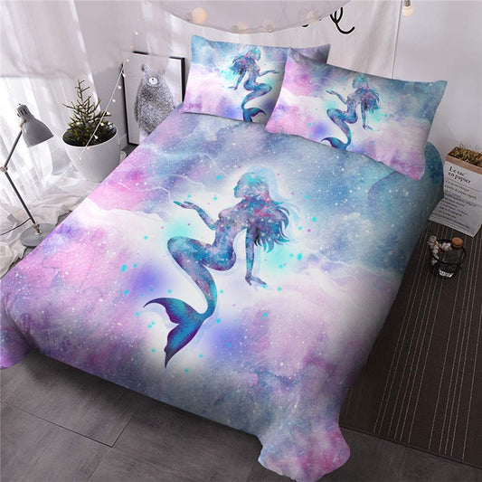 3 Pcs 3D Mermaid Galaxy Print Bedding Set/Comforter Set Ultra-soft Microfiber No-fading 1 Comforter 2 Pillowcases Twin Full Queen King Sizes Pink
