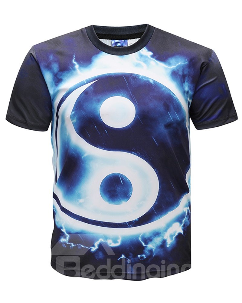 Men Round Neck 3D Graphic Taiji Print Short Sleeve Fashion Tee Tops T-Shirt