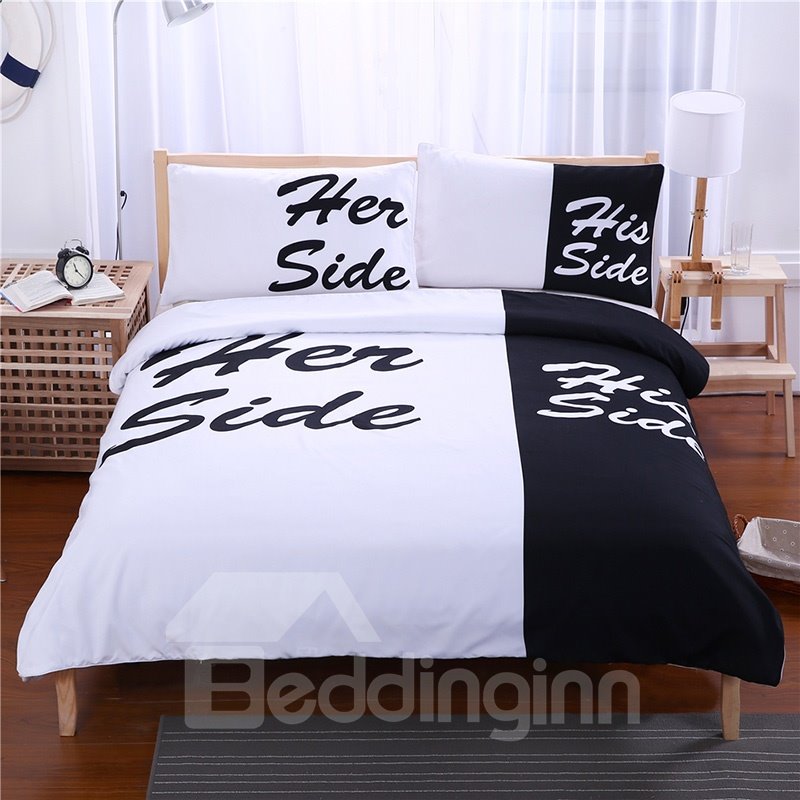 Her Side and His Side Printed Polyester 3-Piece Bedding Sets/Duvet Covers