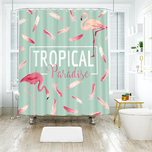 Bird Theme Shower Curtain, Flamingo Flying Feather Printed Bathroom Decorative Shower Curtain with Hooks, 72 x 72 Inches