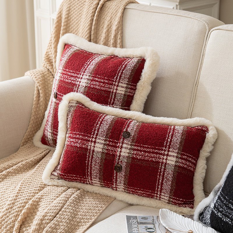 British Plaid Pillowcase Cushion Cases Bed Sofa Pillowcases Soft Comfortable Cotton Blend 18x18 inches 12x20 inches 1 Piece Black Red