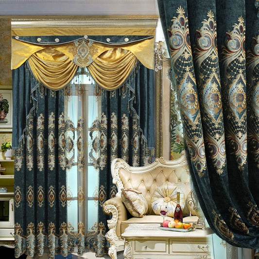 Blackout Curtains Dark Green Vintage Curtains Embroidery Shading Curtains Noble and Elegant for Living Room Bedroom Decoration Custom 2 Panels Drapes