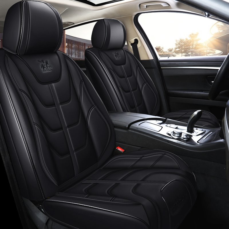 PU Geometric Cotton Sport Seat Cover Full Coverage Soft Wear-Resistant Durable Skin-Friendly Man-Made PU Leather Airbag Compatible 5-Seater Truck Universal Fit Seat Covers for Auto Truck Van SUV