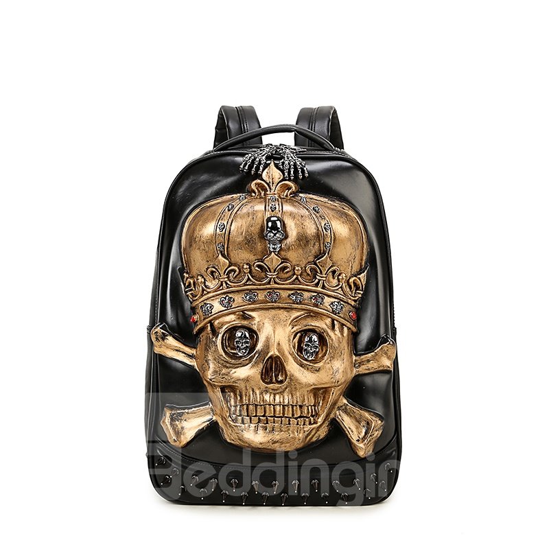 Mochila con tachuelas de calavera 3D Mochila de cuero de PU Bolso de hombro