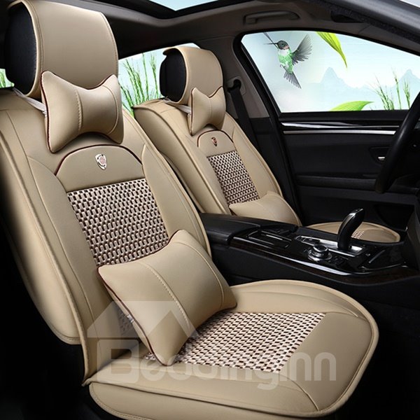 Only One Left in Stock Durable Waterproof Leather&Fabric Material Car Seat Covers, Faux Leatherette Automotive Vehicle Cushion Cover for Cars SUV Pick-up Truck Universal Fit Set Auto Interior Accessories