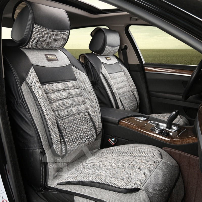 Car Seat Covers Full Set Comfy Design Soft And Breathable Linen Universal Car Seat Cover Front and Rear Split Bench Seat Protectors Universal Fit Interior Accessories for Auto Truck Van SUV