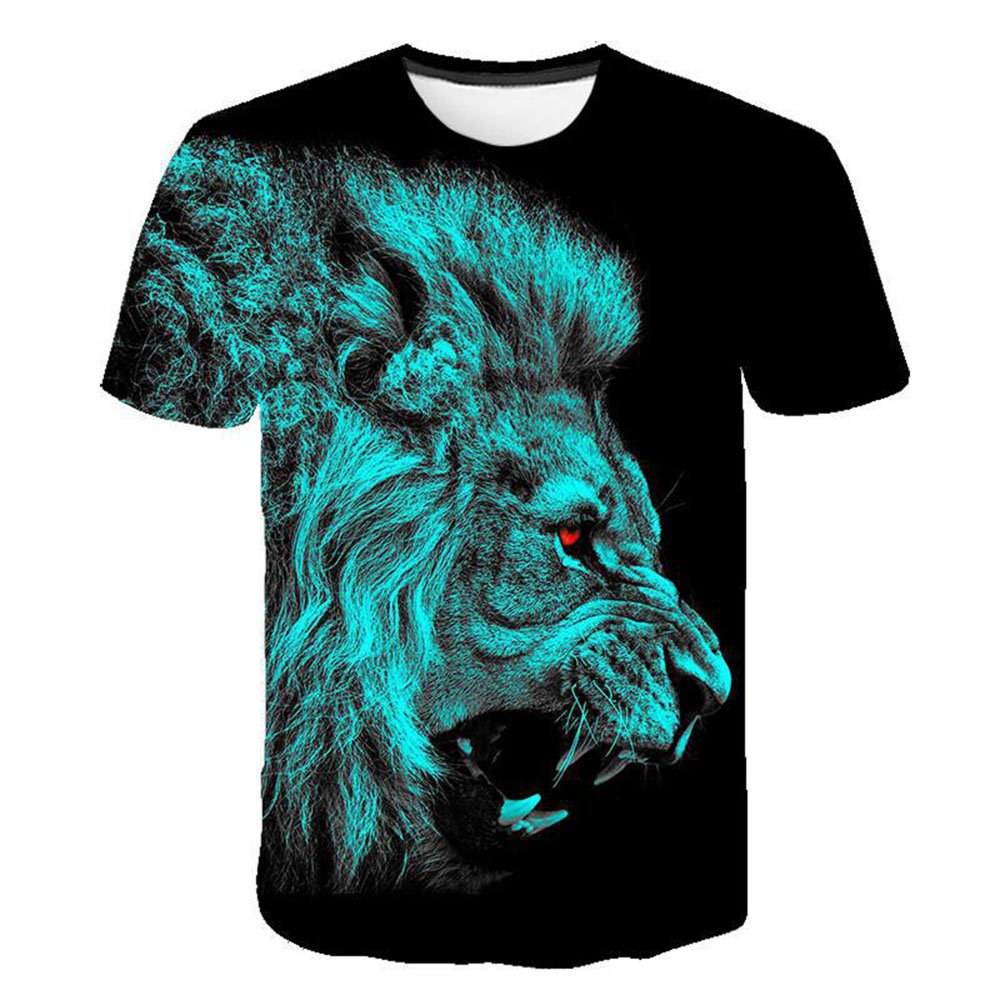 Black 3D Print Wild Lion Men's T-shirt Creative Casual Couple Outfit Unisex Short Sleeve Round Neck Loose T-shirts