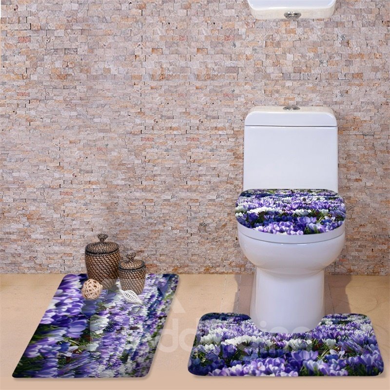 3D Flourishing Orchids Printed Flannel 3-Piece Toilet Seat Cover