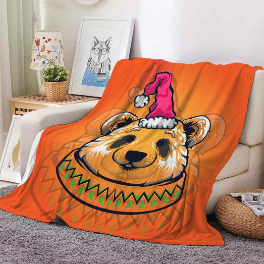 Panda 3D Animal Print Blanket Flannel Office Blanket Sofa Blanket Bedroom Blanket Keep Warm Orange Color