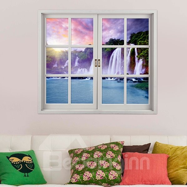 Adhesivo de pared 3D con vista a la ventana de la cascada majestuosa