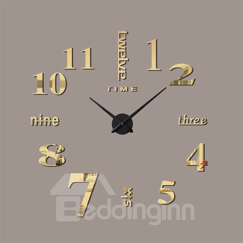 Reloj de pared silencioso para decoración del hogar con patrón de números y letras DIY de acrílico 3D