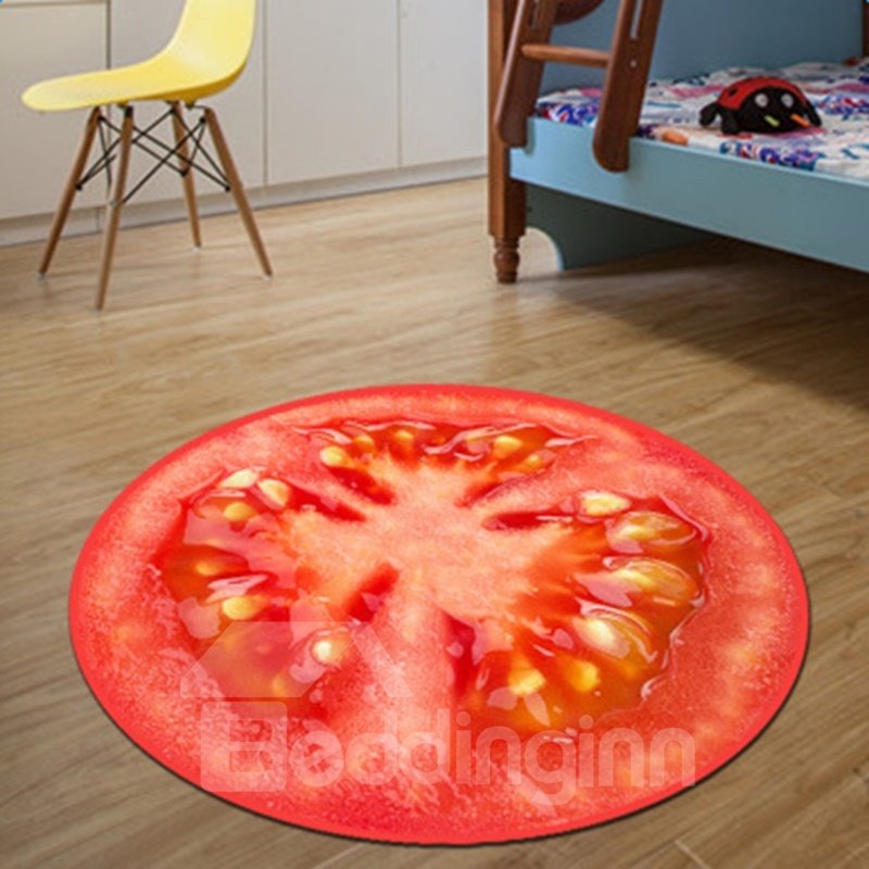 Realistic Round Tomato Pattern Design Washable Blended Decorative Area Rug