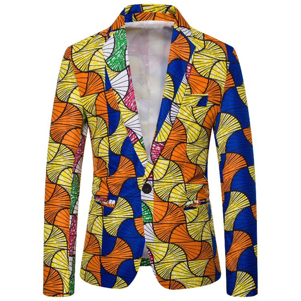 3D Bright Ethnic Style Printting Men's Suit Jackets Casual Long Sleeve Slim Fit Single-Breasted One Button Leisure Blazer Coats Suitable for Party Festival Daily