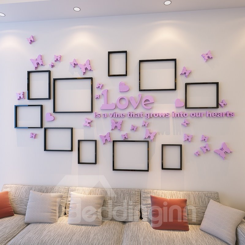 3D-Liebesbriefe, Schmetterlinge, 10 Bilderrahmen, Acryl, wasserfest, robust, umweltfreundlich, Wandaufkleber