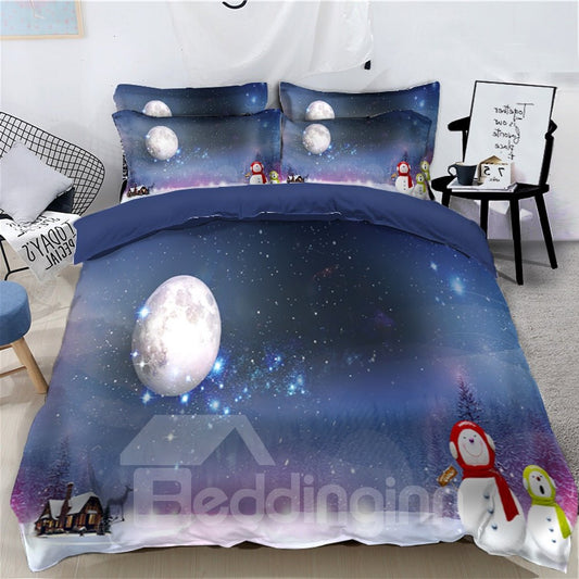 Christmas Tree and Gifts Light Blue 3D 4-Piece Bedding Sets/Duvet Covers