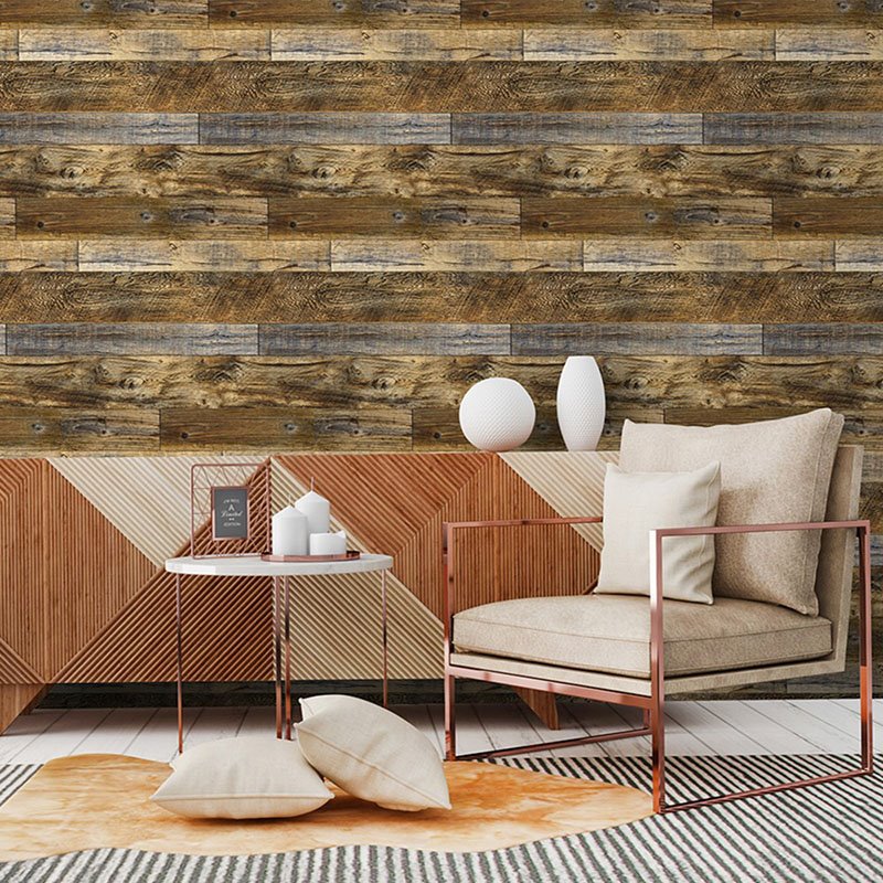 Wandaufkleber mit brauner Holzmaserung, Holzeffekt, selbstklebende Klebefolie auf der Rückseite, 19,6 Fuß x 1,4 Fuß