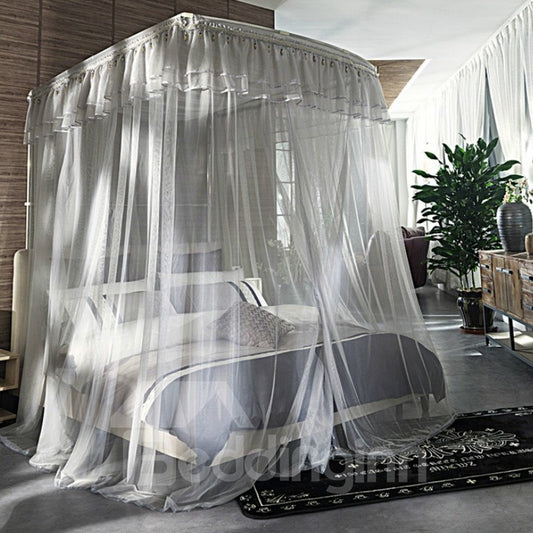 Luxury Style U-Shape Guide Stainless Steel Bracket Polyester Grey Mosquito Bed Nets