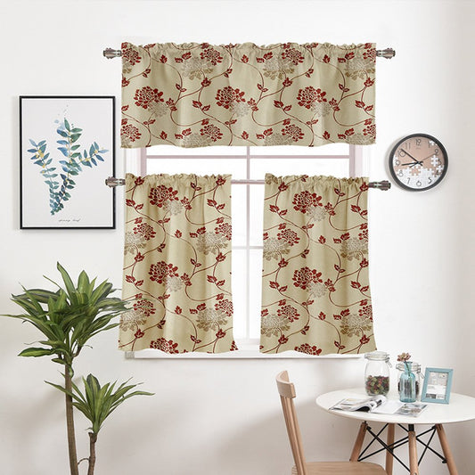 Pastoral Jacquard Floral Window Valance 1 Pc Short Curtain for Kitchens Bathrooms Basements & More