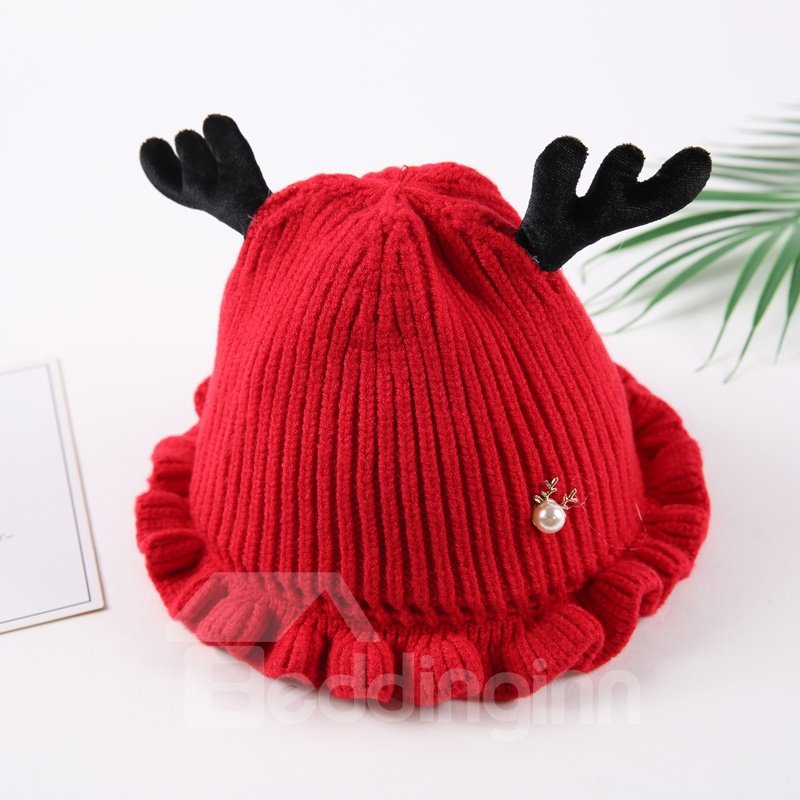 Falbala Cute Domed Knitted Brimless Deer-ear Winter Baby Hat