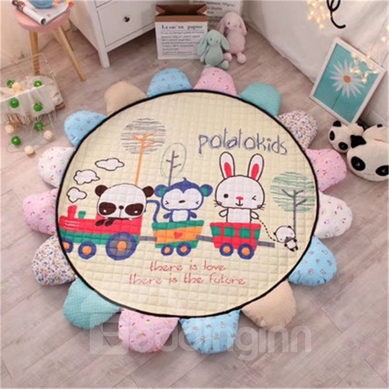 Cartoon Animals Pattern Round Shape Polyester Baby Play Floor Mat/Crawling Pad