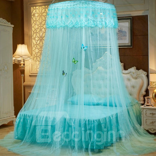 Sky Blue Round Lace Dome Polyester Lightweight Canopy Mosquito Net