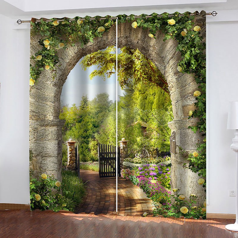 Cortinas opacas para ventana con decoración de paisaje 3D para sala de estar, dormitorio, sin pelusas, sin decoloración, sin forro, bloquea el 80% de la luz y el 90% de los rayos UV