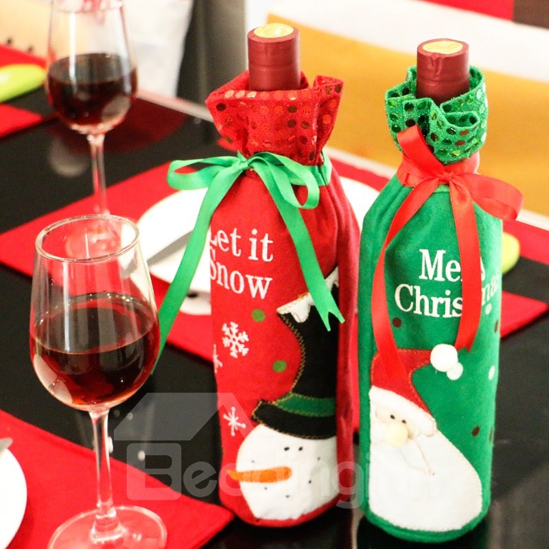 Weihnachts-Weinflaschenhüllen mit Weihnachtsmann und Schneemann für Dinner-Party-Küchendekoration