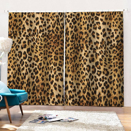 Leopard Print  Blackout Curtains 2 Panel Style Polyester Decorative Window Curtain for Cheetah Lovers