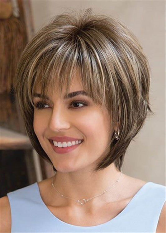 Layered Mixed Color Straight Synthetic Hair With Bangs Capless Wig