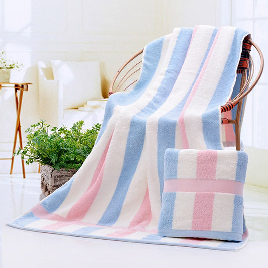 Cotton Bath Towels Blue Pink Stripes Thick Soft and Absorbent Beach Towel for Adults
