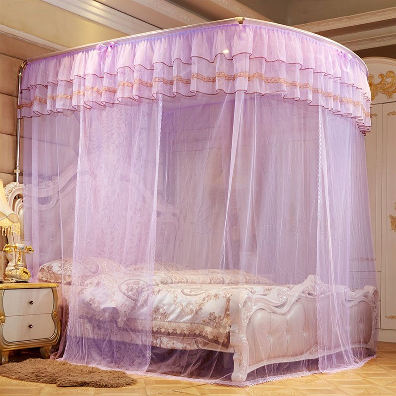 Indoor Square Polyester U-shaped Princess Style Mosquito Net Telescopic Bed Nets