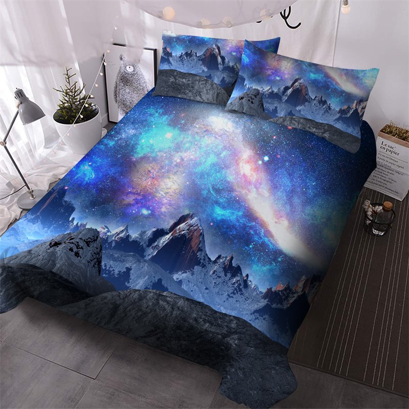 Blue Galaxy Universe Ropa de cama 3D Juegos de edredón de 3 piezas Ultra suave que no se decolora Twin Full Queen King 1 edredón 2 fundas de almohada