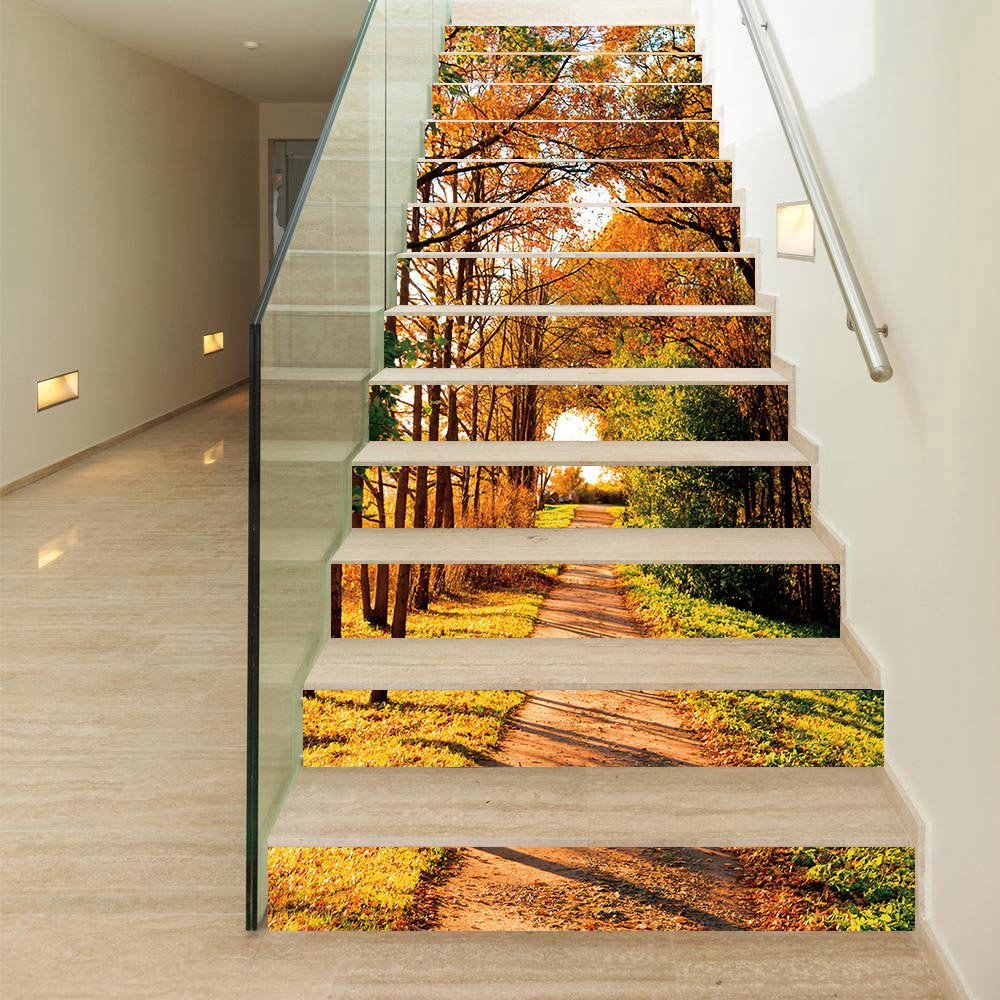 Wasserdichte Treppen-Wandbilder, Herbst-Baum, fallende Blätter, 3D-Treppen-Wandbilder, moderne Leoparden-Wandaufkleber, Wanddekorationen, PVC-wasserdichte Treppen-Wandbilder
