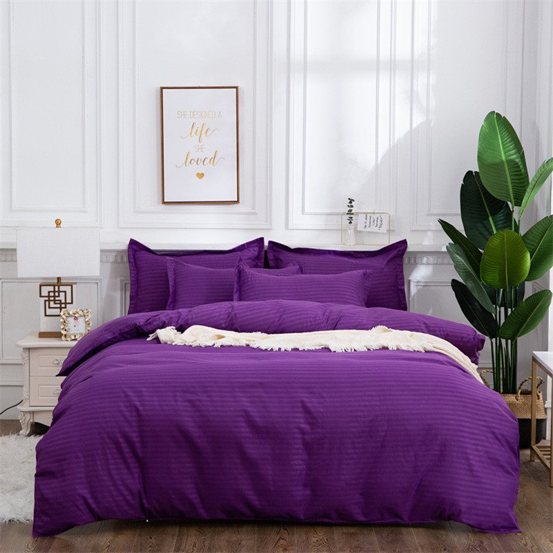 Modern Solid Color Stripes 3-Piece Polyester Bedding Set 1 Duvet Cover 2 Pillowcases