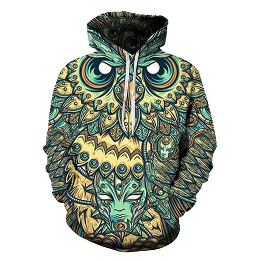 Creative 3D Print Men's Hoodie Owl Animal Pattern Couple Outfit Unisex Pullover Hoodies Fashion Long Sleeve Loose Polyester Sweatshirt Sportswear