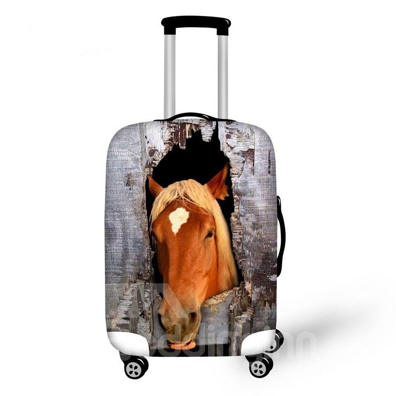 Creative Horse Outside Broken Wooden Pattern 3D Painted Luggage Cover